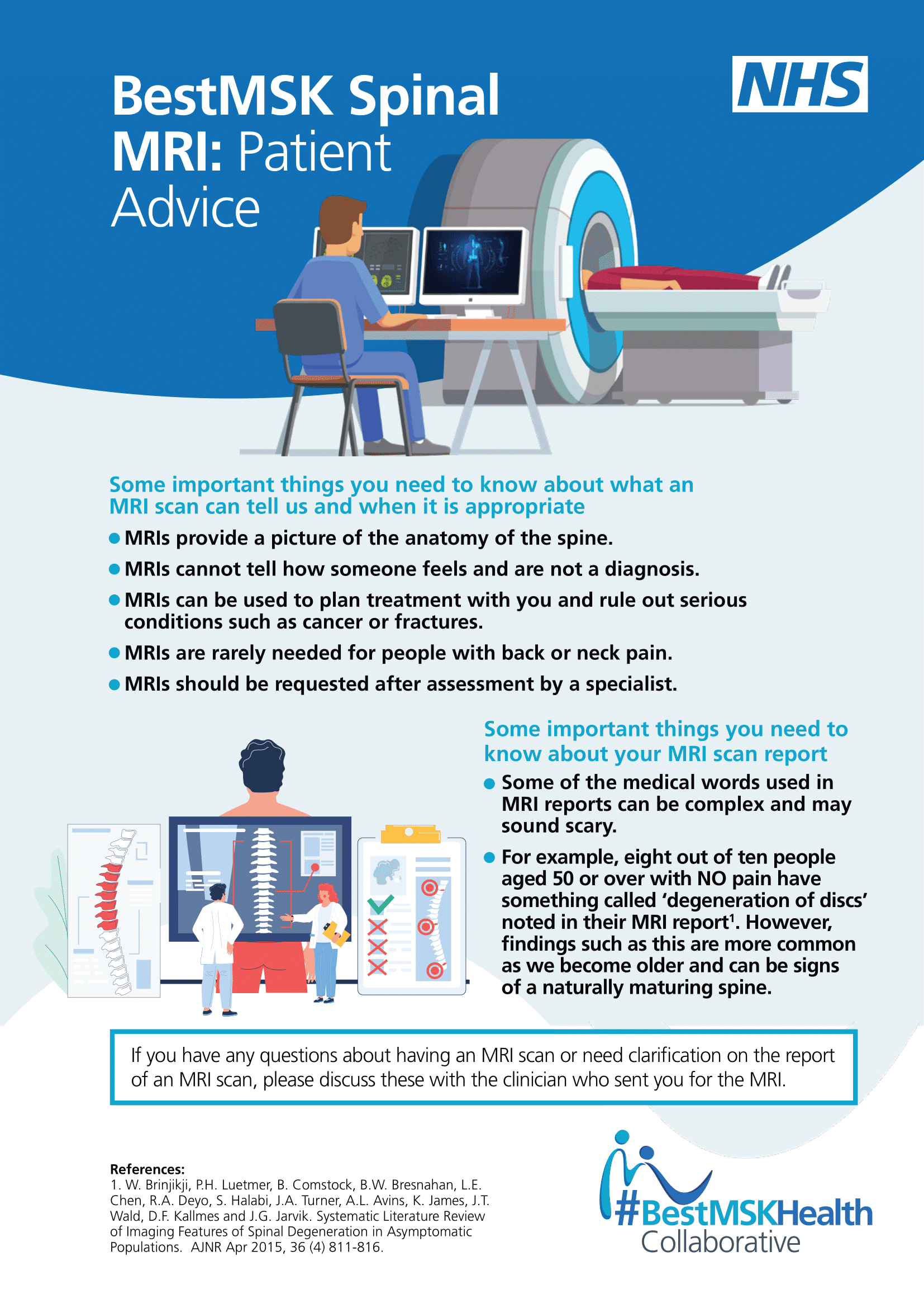Image of a patient advice leaflet called BestMSK Spinal MRI